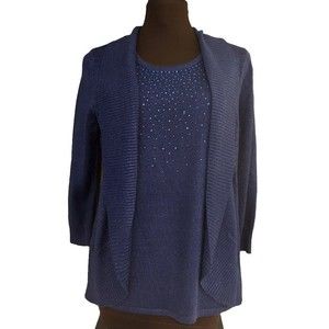 Laura Scott Royal Blue Layered Look Sweater Tunic Top Embellished Sparkles Sz PS